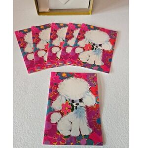 Vintage Rust Craft Cordials Poodle Note Cards Pink Floral 6 Cards Envelopes Box
